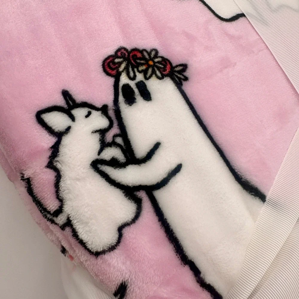 Isaac Mizrahi Halloween Pink Ghost Dog Plush Blanket Full Queen Summerween NEW